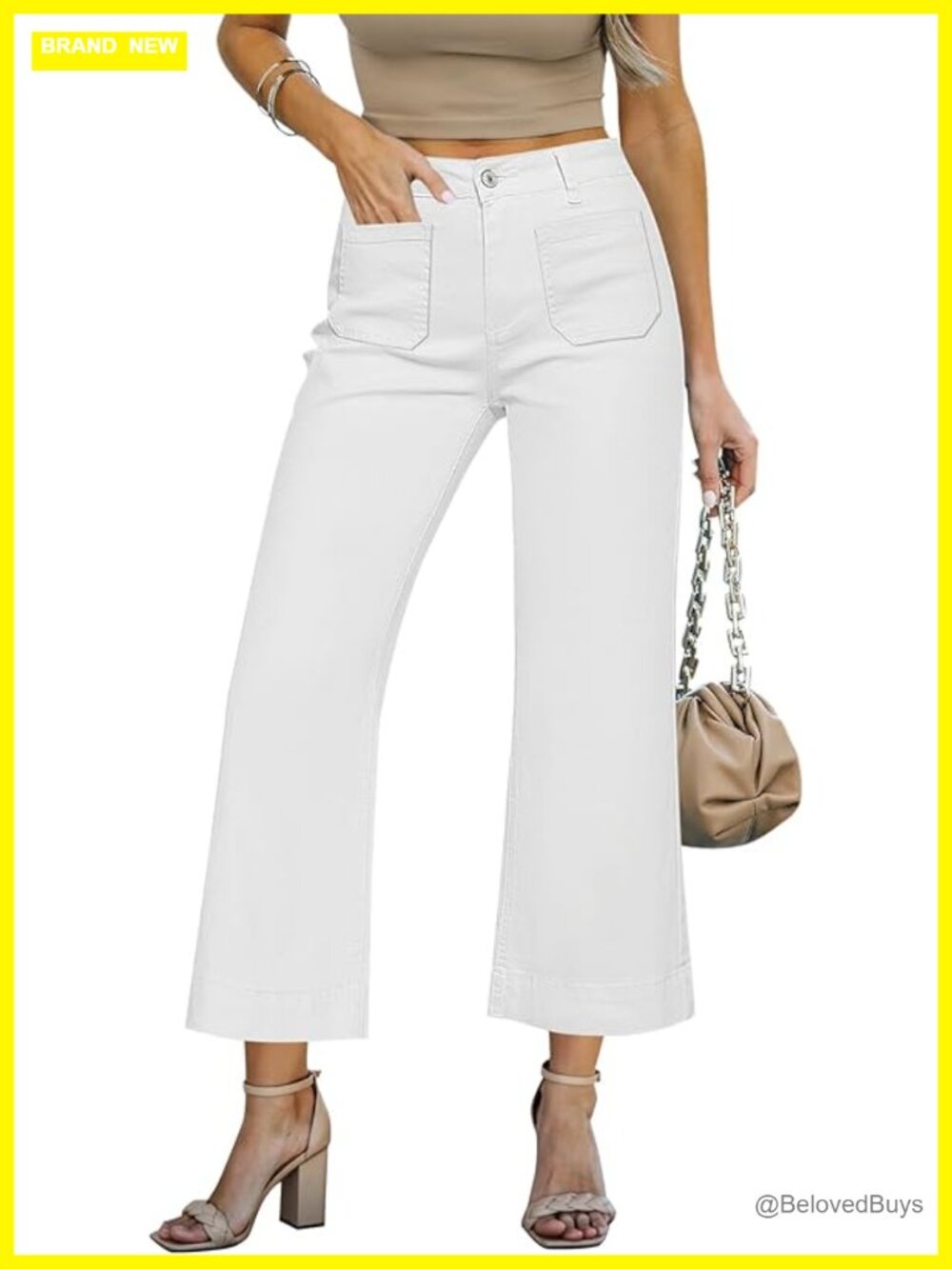 High Waisted Wide Leg Cropped Jeans Stretchy Denim Pants with Pockets